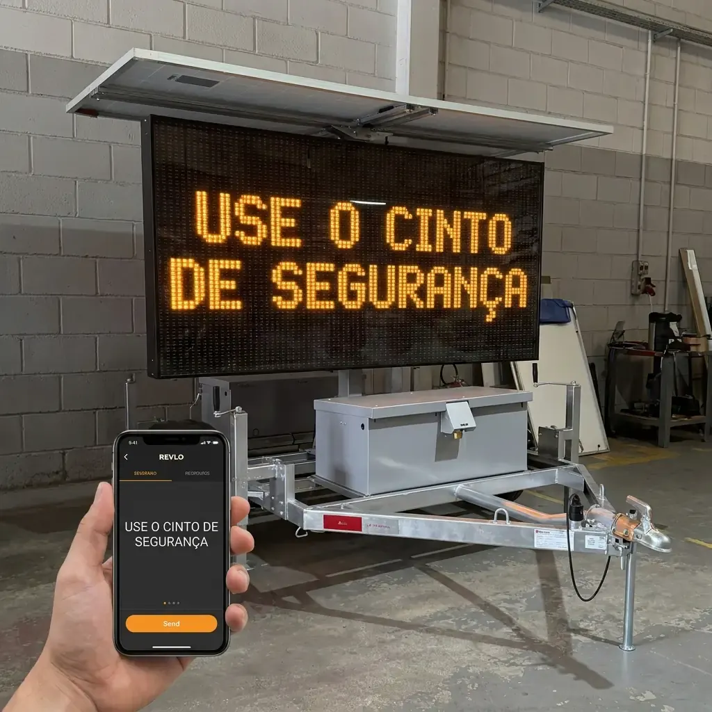 Celular com o aplicativo enviando a mensagem USE O CINTO DE SEGURANÇA ao painel